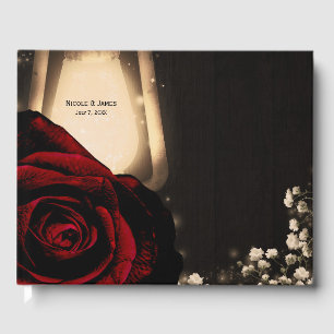 Livre D'or Lanterne Rustic Glow Roses Rouges Floral Mariage