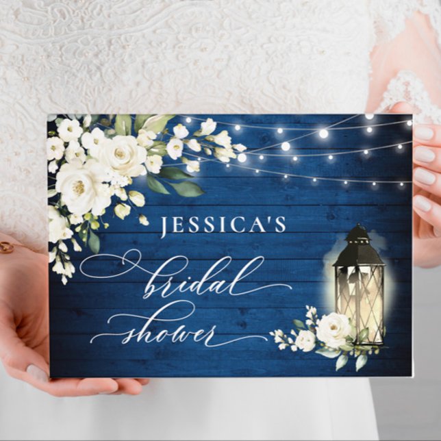 Livre D'or Lanterns en bois bleu royal avec roses blanches po (Créateur téléchargé)