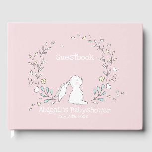 Livre D'or Lapin mignonne dans une couronne, Douche-bébé rose