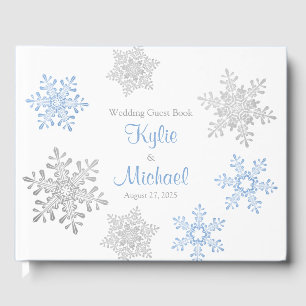 Livre D'or Lapis Blue Silver Grey Snowflake Mariage d'hiver