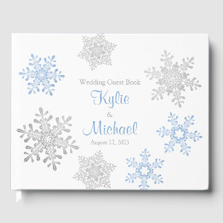 Livre D'or Lapis Blue Silver Grey Snowflake Mariage d'hiver