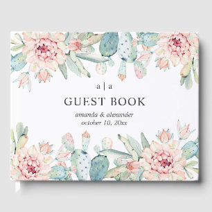 Livre D'or L'aquarelle succulent mariage. Cactus à fleurs ros