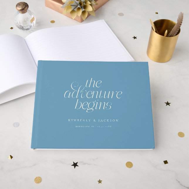 Livre D'or Le Mariage Commence en Bleu Denim (Recto ouvert)