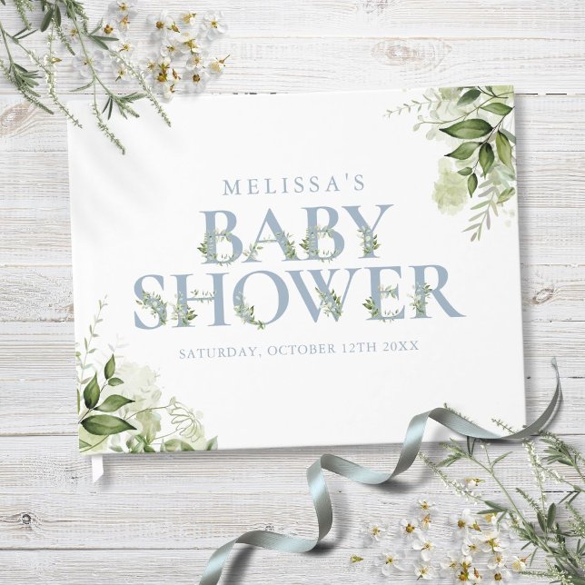 Livre D'or LETTRE BLEUE DOUCE Baby shower (Dusty Blue Greenery Letter Baby Shower Guest Book)
