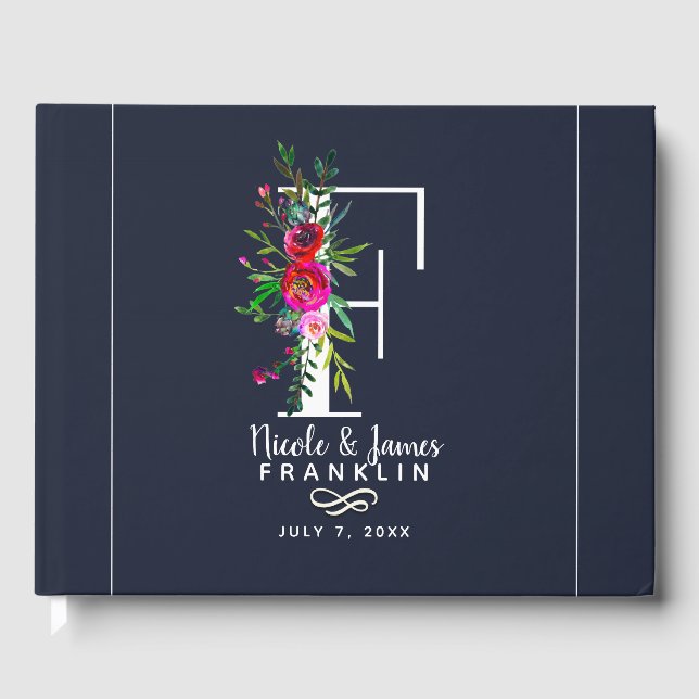 Livre D'or Lettre initiale F Monogramme floral Nom Mariage (Recto)