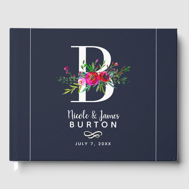Livre D'or Lettre initiale monogramme floral nom mariage (Recto)