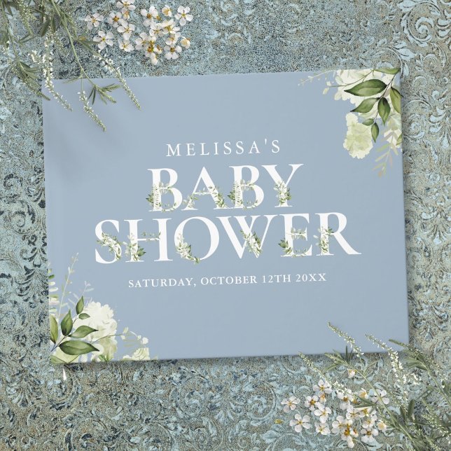 Livre D'or LETTRE VERDOYANTE Baby shower bleu Dusty (Greenery Letter Dusty Blue Baby Shower Guest Book)