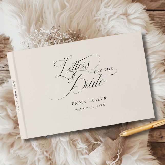 Livre D'or Lettres à la mariée, Moderne, Élégant, Beige (Letters to the Bride, Modern, Elegant, Beige Guest Book, personalized with your name and date.)
