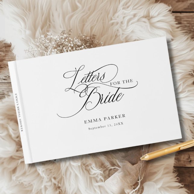 Livre D'or Lettres à la Mariée, Moderne, Élégant, Blanc (Letters to the Bride, Modern, Elegant, White Guest Book, personalized with your name and date.)