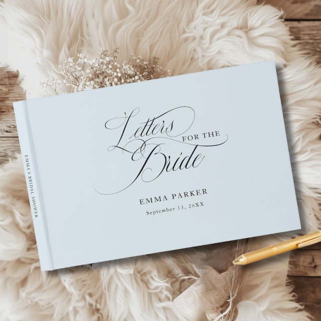 Livre D'or Lettres à la Mariée, Moderne, Élégant, Bleu Clair (Letters to the Bride, Modern, Elegant, Light-Blue Guest Book, personalized with your name and date.)