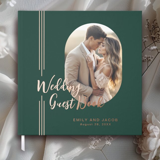 Livre D'or Lignes simples et élégantes Oval Photo Mariage Liv (Real Foil Accents in Rose Gold.)