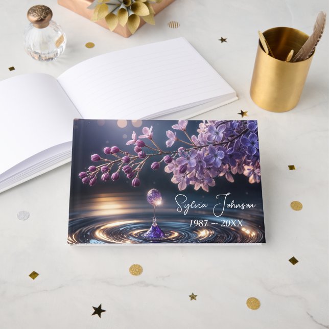 Livre D'or Lilac Dewdrop For Memorial Service (Recto ouvert)