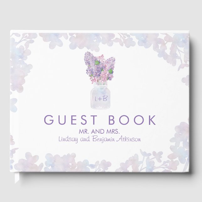 Livre D'or Lilac Mason Jar Bouquet Floral Aquarelles (Recto)