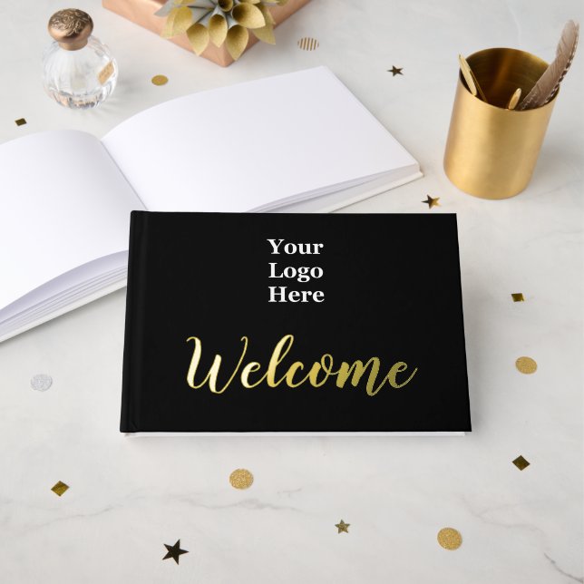 Livre D'or Logo d'entreprise Black Elegant Gold Script Bienve (Recto ouvert)