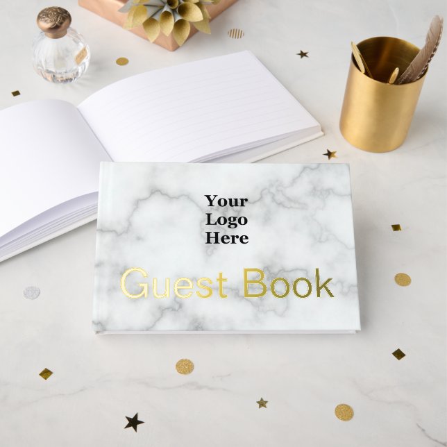 Livre D'or Logo d'entreprise Faux Marbre blanc et Gold Text (Recto ouvert)