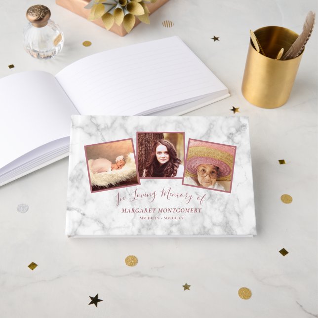 Livre D'or Love Memory Rose Gold rose Marbre Photo Collage (Recto ouvert)