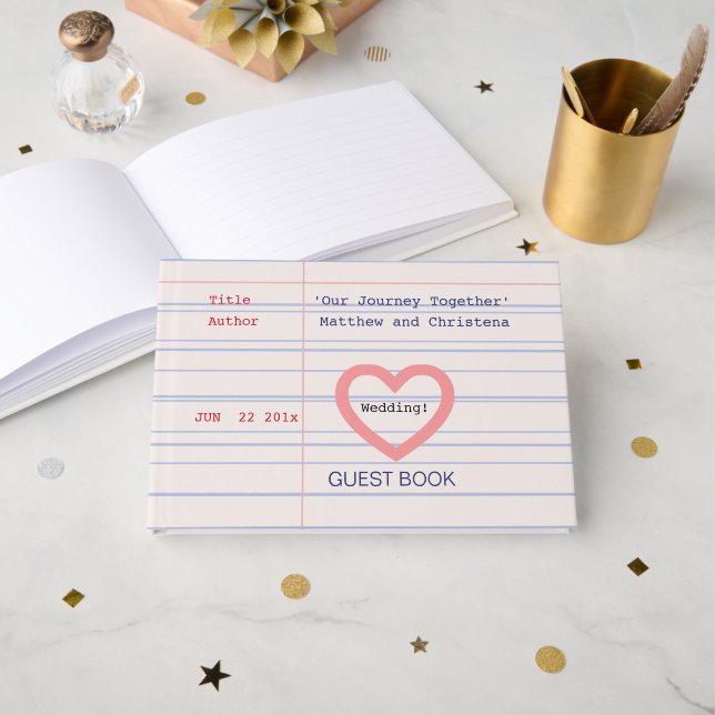 Livre D'or Love Story Due Date Library Card Wedding  (Recto ouvert)
