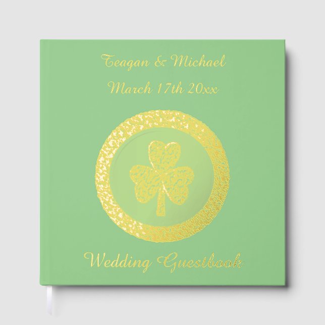 Livre D'or Lucky Irish Shamrock Gold Coin Mariage personnalis (Recto)