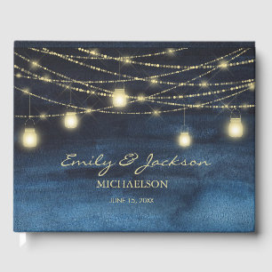 Livre D'or Lumières de Fête en Glitter Or Bleu Marine Mariage