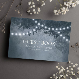 Livre D'or Lumières de Noël sur un arbre rustique bleu marine