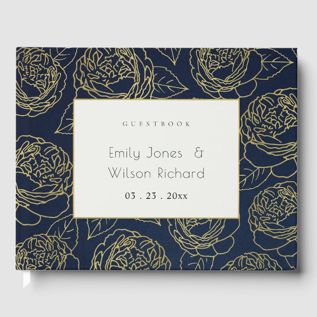 LIVRE D'OR LUXE GOLD WHITE NAVY ELEGANT ROSE FLORAL (Recto)