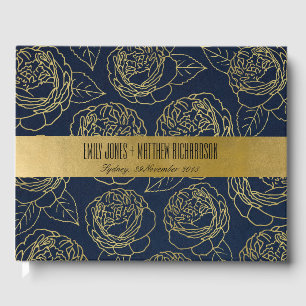 LIVRE D'OR LUXE NAVY GOLD KRAFT ELEGANT ROSE FLORAL MARIAGE