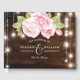 Livre D'or Luxe Rustic Bois Chaîne Lumières Rose Mariage