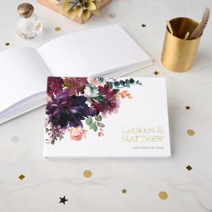 Livre D'or Luxueux Mariage floral d'aquarelle noire