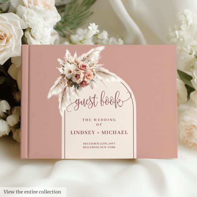 Livre D'or Luxueux Pampas Rose Pampas Arch Mariage Floral (Luxurious Dusty Pink Pampas Arch Floral Wedding Book)