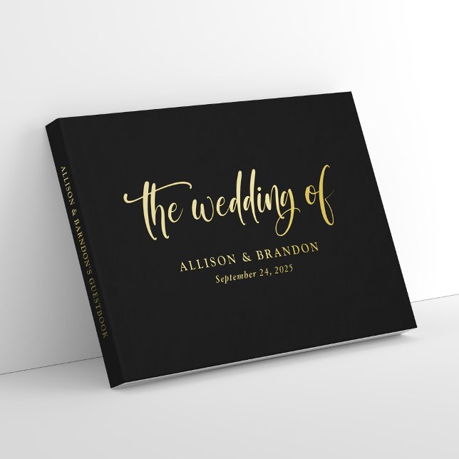 Livre D'or Luxuriant noir calligraphie Mariage à huile (Personalized Luxurious Black Calligraphy Foil Wedding Guest Book)