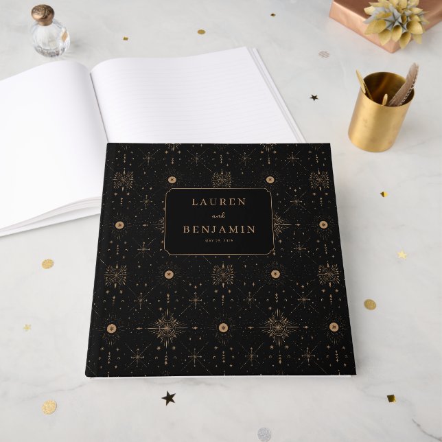 Livre D'or Luxurious Navy Gold Stars (Recto ouvert)