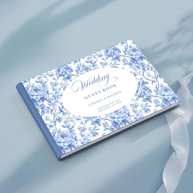 Livre D'or Luxury Royal Blue Floral Toile Roses Guest Book (Luxury Royal Blue Floral Toile Roses Guest Book)