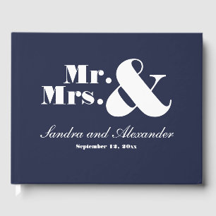 Livre D'or M. Mme Chic Marine Bleu Élégant Mariage moderne