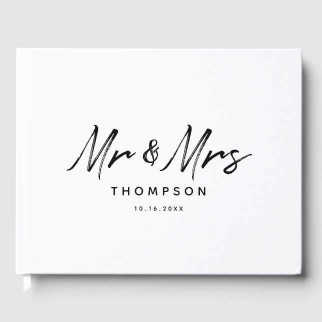 Livre D'or M. & Mme Modern Black White Script Mariage (Recto)