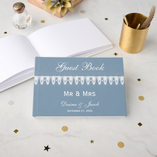 Livre D'or M & Mme Rustique Bleu Poussiéreux Blanc Crâne de V