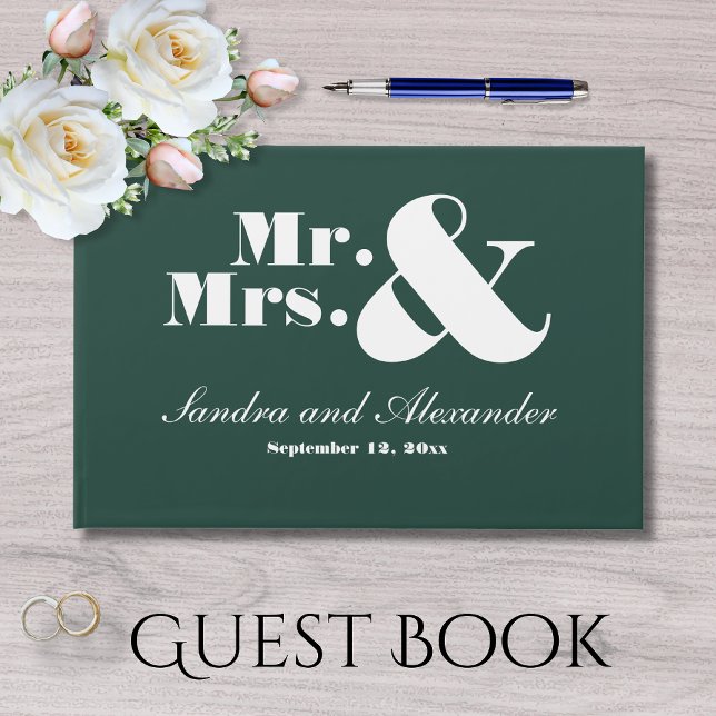 Livre D'or M. Mme Script Chic Vert Émeraude Douce Mariage (Créateur téléchargé)