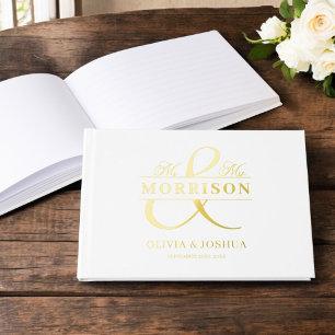 Livre D'or M. Mrs. Photo White Elegant Moderne Mariage Gold