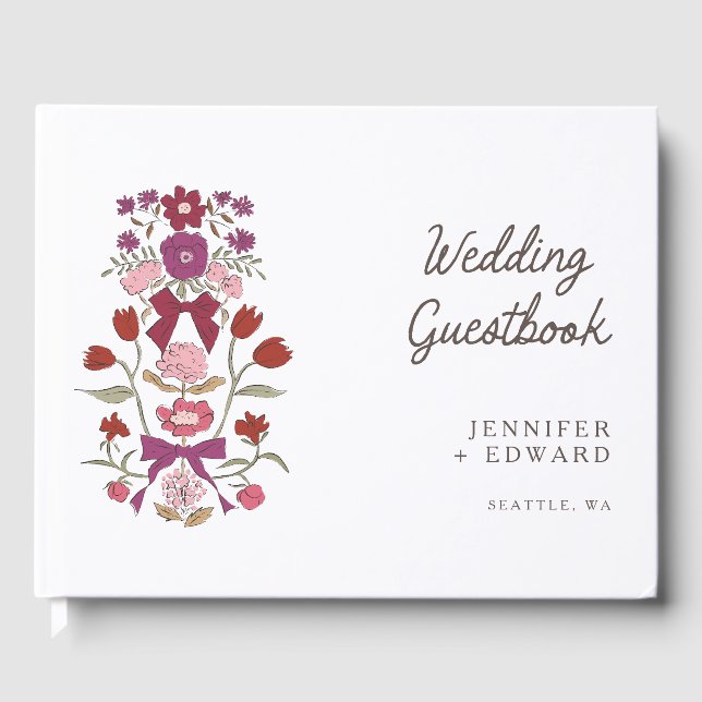 Livre D'or Magenta Bows & Blossoms Floral Mariage (Recto)