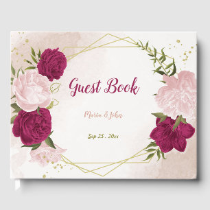 Livre D'or magenta fleurs roses verdure