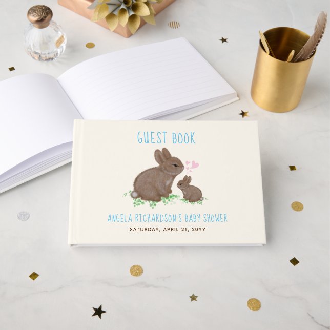 Livre D'or Magnifique Bunnies Baby shower Bleu (Recto ouvert)