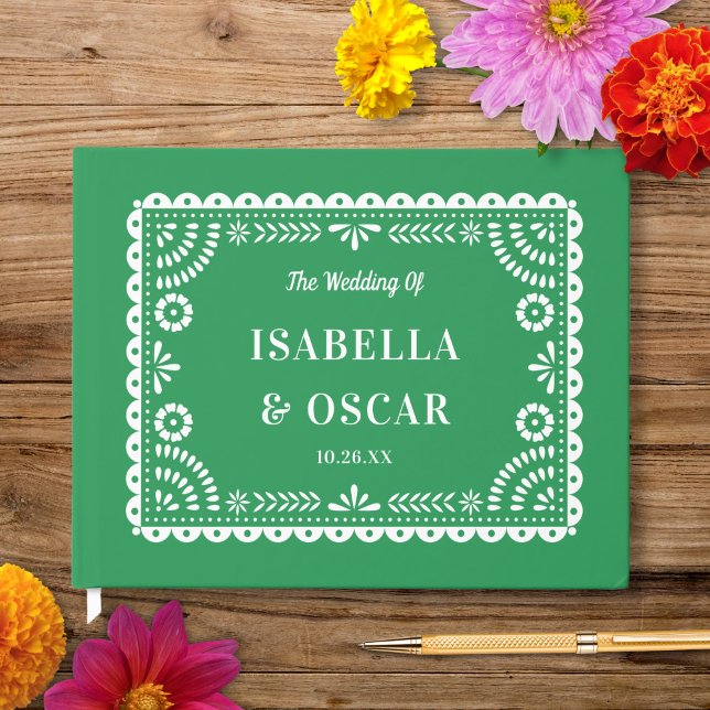 Livre D'or Magnifique Ornate Papel Picado Green Mariage (Créateur téléchargé)