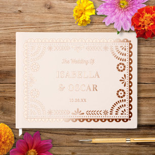Livre D'or Magnifique Ornate Papel Picado Rose Mariage or
