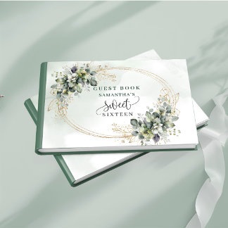 Livre D'or Magnifique Sweet 16 vert sauge boho floral invité