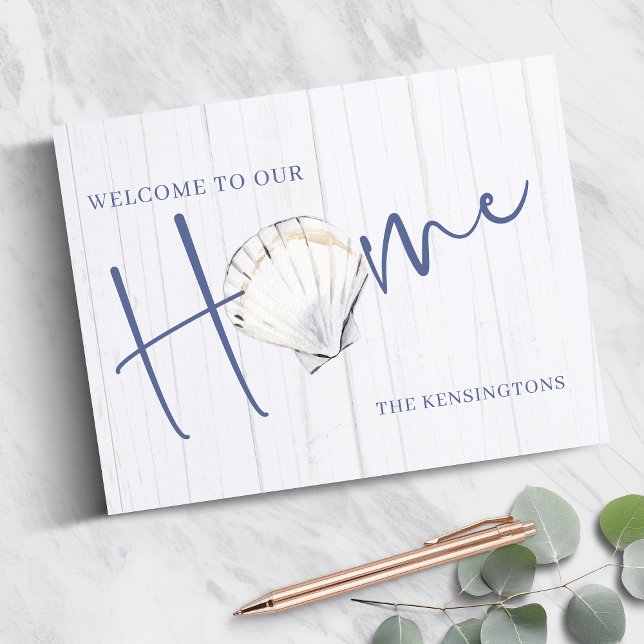 Livre D'or Maison de coquillages nautiques | Bois côtier (Nautical Seashell Home | Coastal Wood Guest Book)