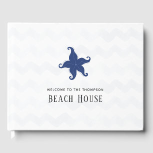 Livre D'or Maison de plage bleu et blanc simpliste