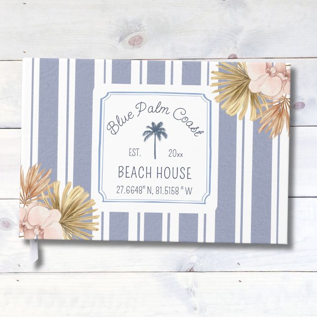 Livre D'or Maison de plage bleu rayé Coastal Boho ferme (Close up)