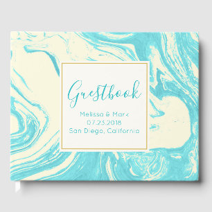Livre D'or Marbre cool design en Turquoise et Crème