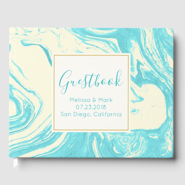 Livre D'or Marbre cool design en Turquoise et Crème (Recto)