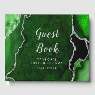 Livre D'or Marbre vert et argent Agate Anniversaire