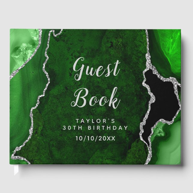 Livre D'or Marbre vert et argent Agate Anniversaire (Recto)
